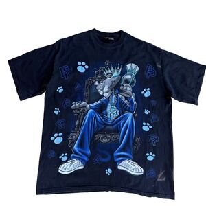 Vintage Pink Panther Black T-Shirt King Graphic Print 90s Cartoon Mens 2XL